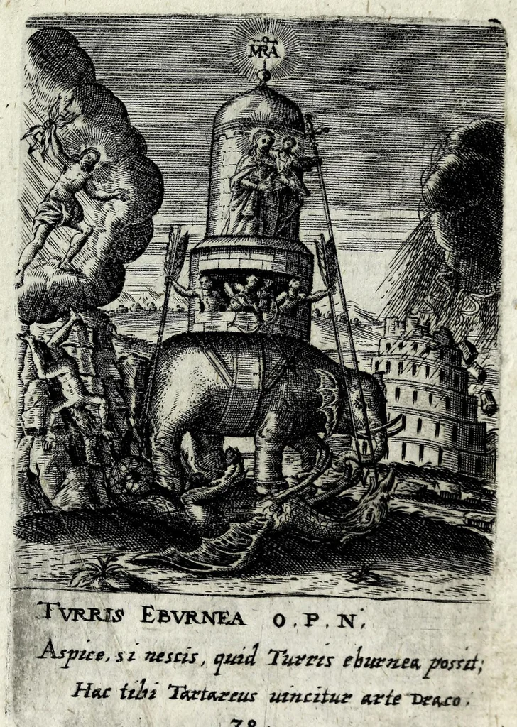 An illustration from Asma poeticum Litaniaru[m] Lauretanarum : [in quo singulis titulis emblemata cum carmine respondent], 1636, leaf 85