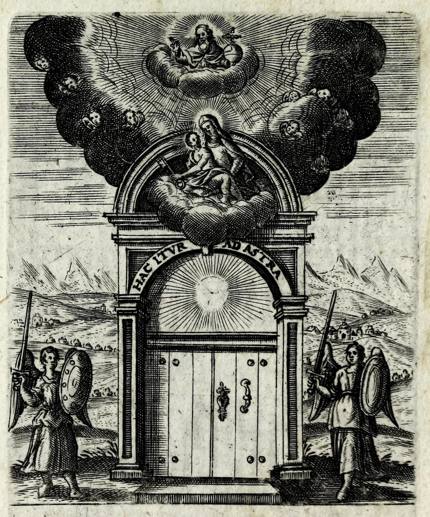 An illustration from Asma poeticum Litaniaru[m] Lauretanarum : [in quo singulis titulis emblemata cum carmine respondent], 1636, leaf 91