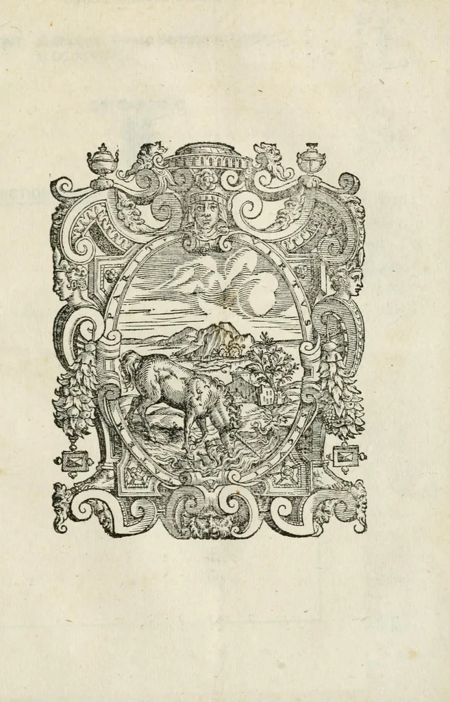 An illustration from Asterii Manlii oratio fvnebris : Parmae habita, sexto kal. Nouemb. nomine venerandae Societatis Christi Cruci affixi, cùm illa in aede carmelit. iusta persoluebat Alexandro Farnesio fortiss. apud Belgas proregi, 1593, leaf 25