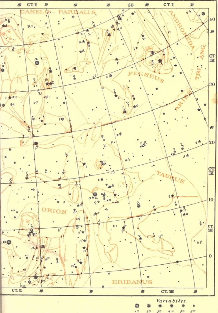 An illustration from Astronomy with the naked eye; a new geography of the heavens, with descriptions and charts of constellations, stars, and planets, 1908, leaf 118