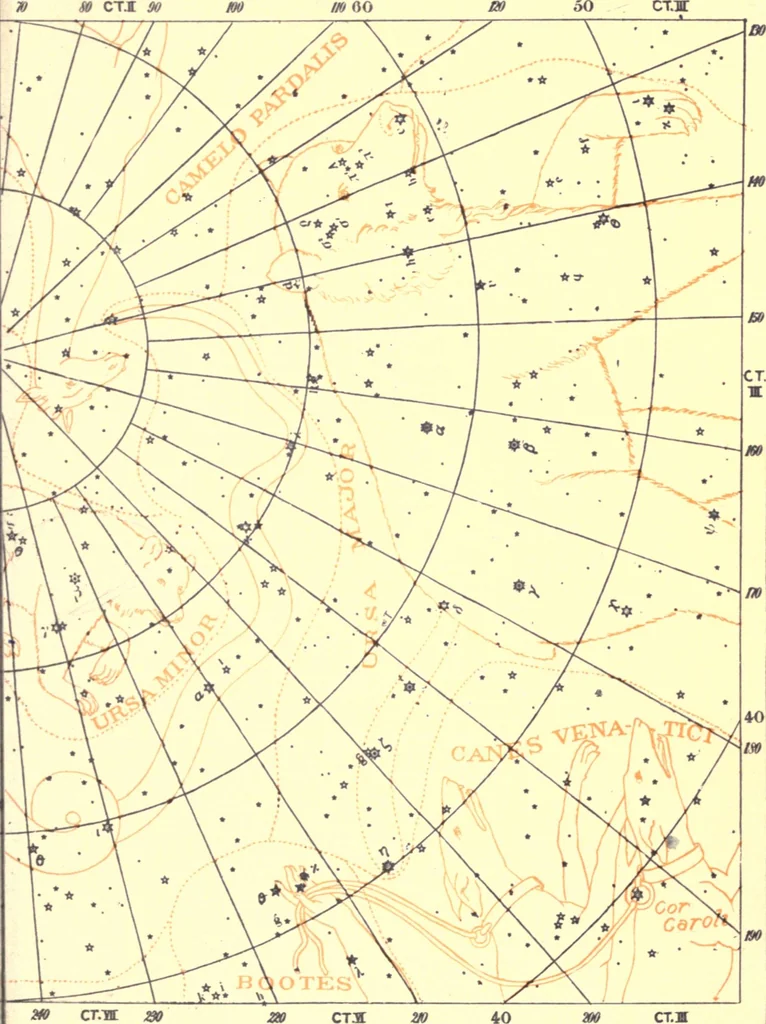 An illustration from Astronomy with the naked eye; a new geography of the heavens, with descriptions and charts of constellations, stars, and planets, 1908, leaf 40