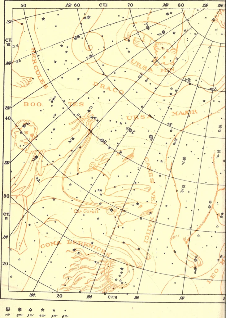 An illustration from Astronomy with the naked eye; a new geography of the heavens, with descriptions and charts of constellations, stars, and planets, 1908, leaf 89