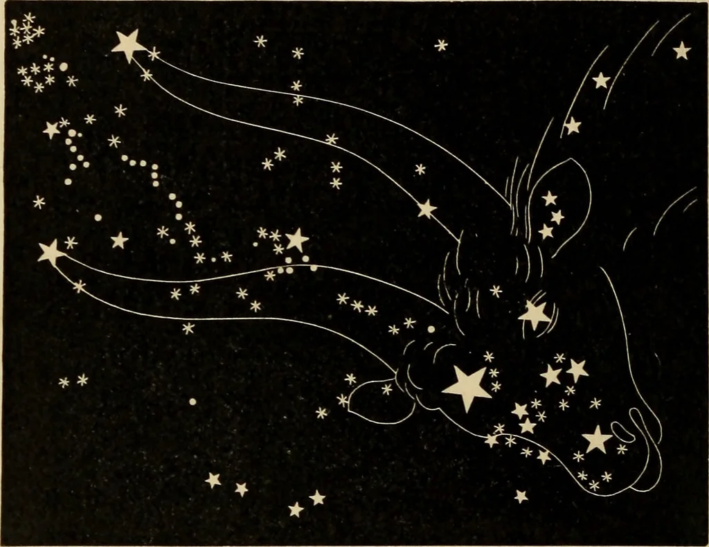 An illustration from Astronomy with an opera-glass: a popular introduction to the study of the starry heavens with the simplest of optical instruments, with maps and directions to facilitate the recognition of the constellations and the principal stars visible to the naked eye;, 1888, leaf 107