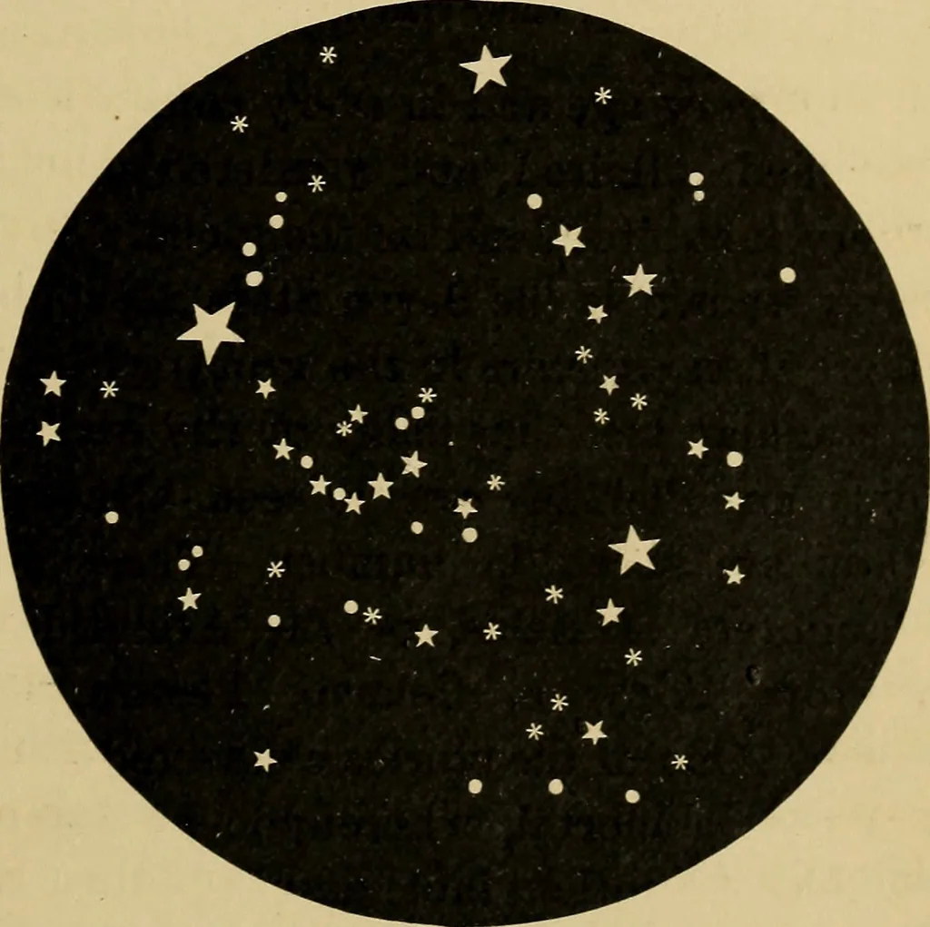 An illustration from Astronomy with an opera-glass: a popular introduction to the study of the starry heavens with the simplest of optical instruments, with maps and directions to facilitate the recognition of the constellations and the principal stars visible to the naked eye;, 1888, leaf 110