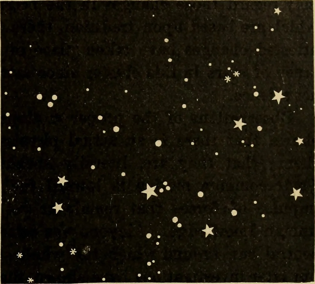 An illustration from Astronomy with an opera-glass: a popular introduction to the study of the starry heavens with the simplest of optical instruments, with maps and directions to facilitate the recognition of the constellations and the principal stars visible to the naked eye;, 1888, leaf 114