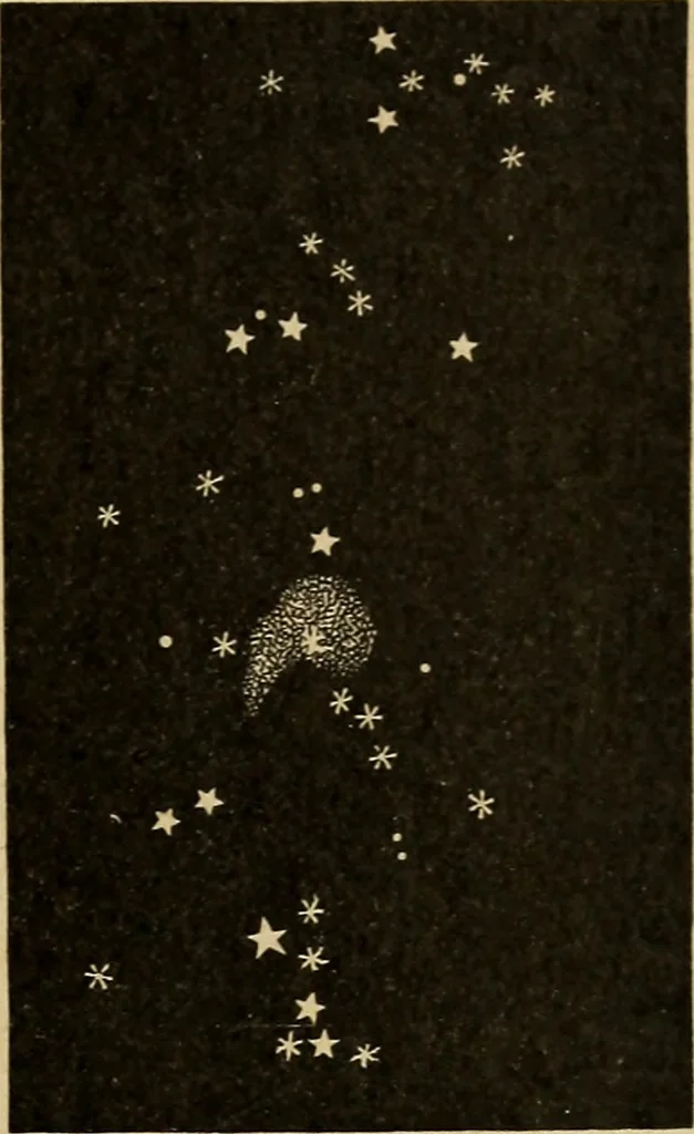 An illustration from Astronomy with an opera-glass: a popular introduction to the study of the starry heavens with the simplest of optical instruments, with maps and directions to facilitate the recognition of the constellations and the principal stars visible to the naked eye;, 1888, leaf 118