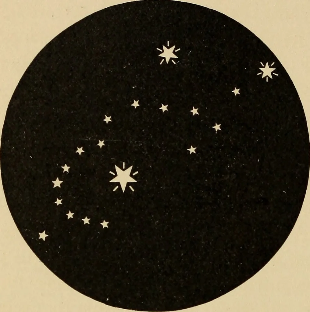 An illustration from Astronomy with an opera-glass: a popular introduction to the study of the starry heavens with the simplest of optical instruments, with maps and directions to facilitate the recognition of the constellations and the principal stars visible to the naked eye;, 1888, leaf 123