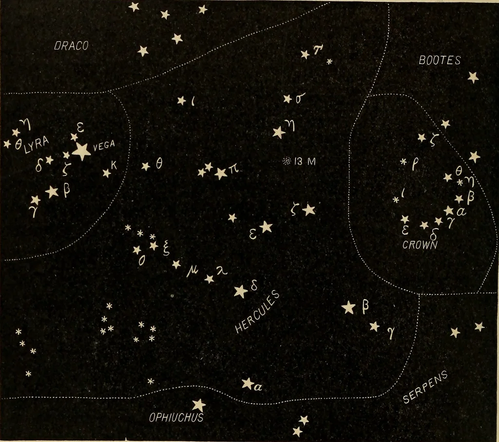 An illustration from Astronomy with an opera-glass: a popular introduction to the study of the starry heavens with the simplest of optical instruments, with maps and directions to facilitate the recognition of the constellations and the principal stars visible to the naked eye;, 1888, leaf 55
