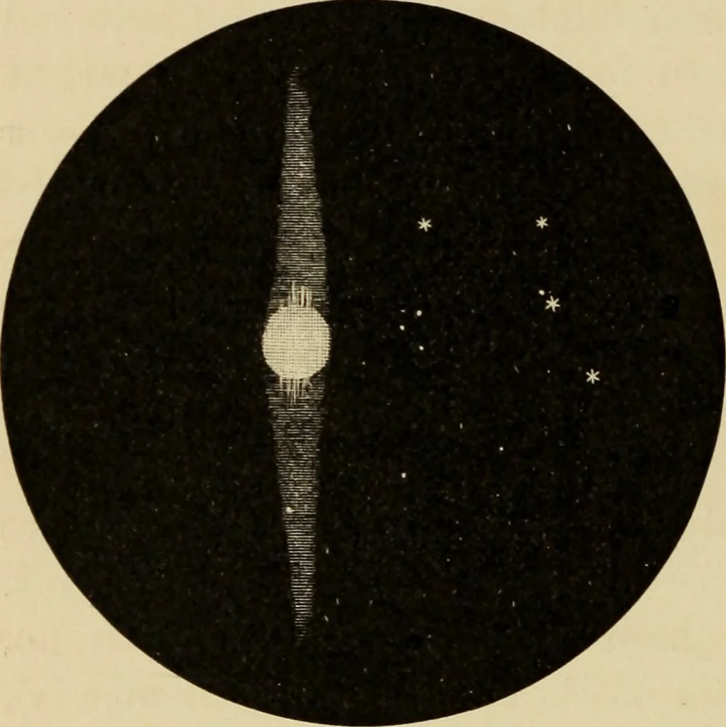 An illustration from Astronomy with an opera-glass: a popular introduction to the study of the starry heavens with the simplest of optical instruments, with maps and directions to facilitate the recognition of the constellations and the principal stars visible to the naked eye;, 1888, leaf 91