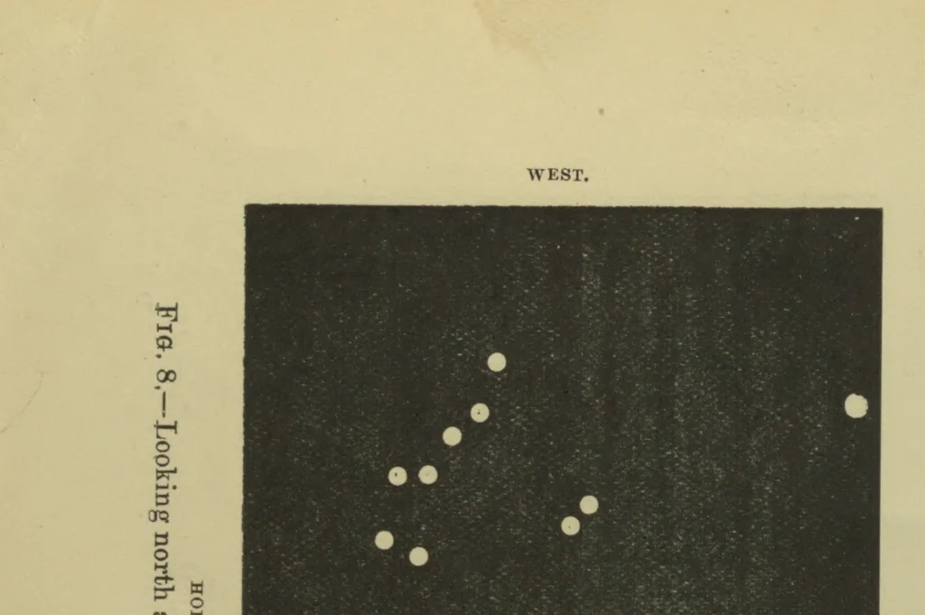 An illustration from Astronomy without a telescope; a guide to the constellations, and introduction to the study of the heavens with the unassisted sight, 1904, leaf 63