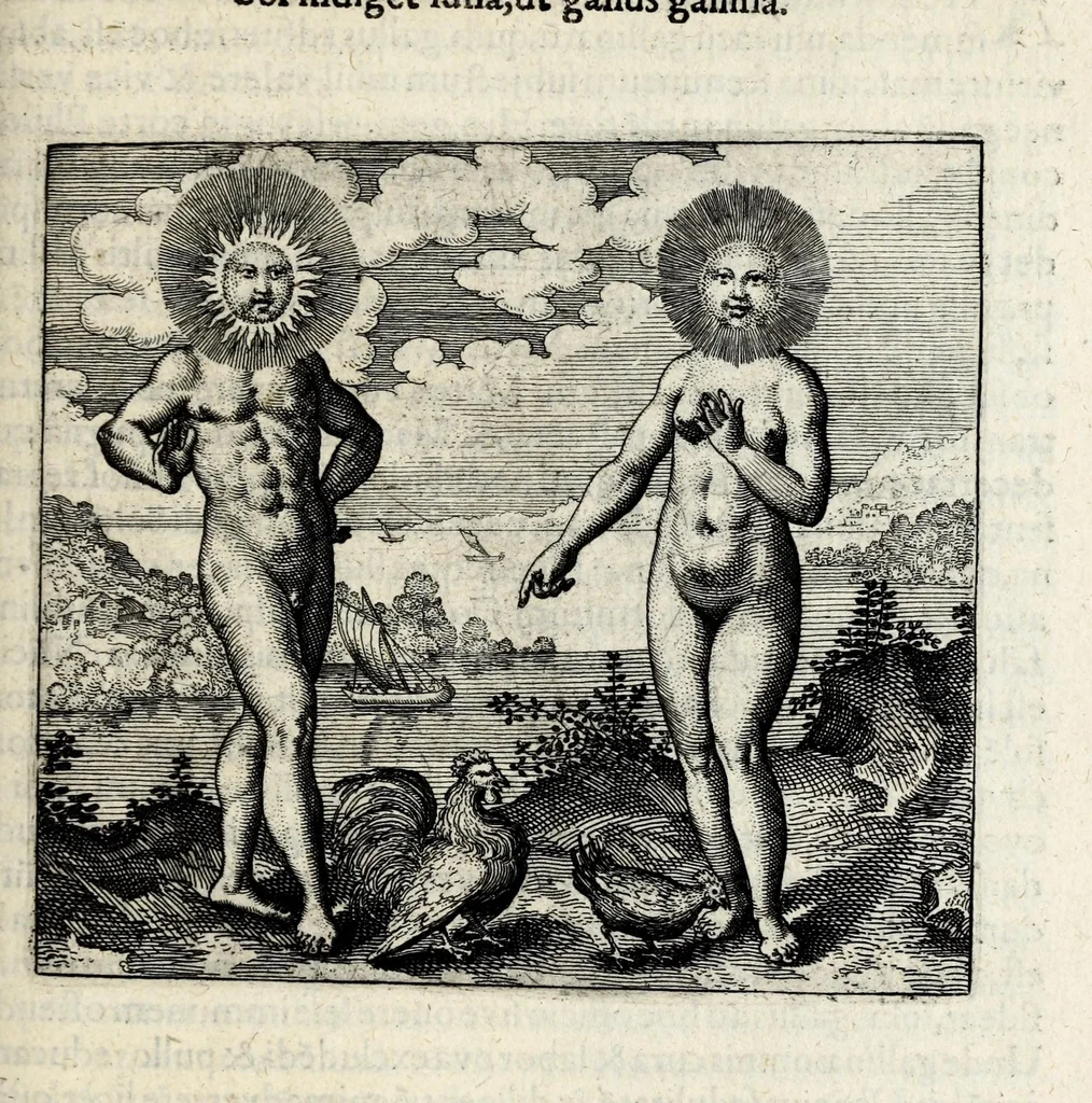 An illustration from Atalanta fugiens, hoc est, Emblemata nova de secretis naturae chymica : accomodata partim oculis & intellectui, figuris cupro incisis, adjectisque sententiis, epigrammatis & notis, partim auribus & recreationi animi plus minus 50 fugis musicalibus trium vocum, quarum duae ad unam simplicem melodiam distichis canendis peraptam, correspondeant, non abs[que] singulari jucunditate videnda, legenda, meditanda, intelligenda, dijudicanda, canenda & audienda, 1618, leaf 137