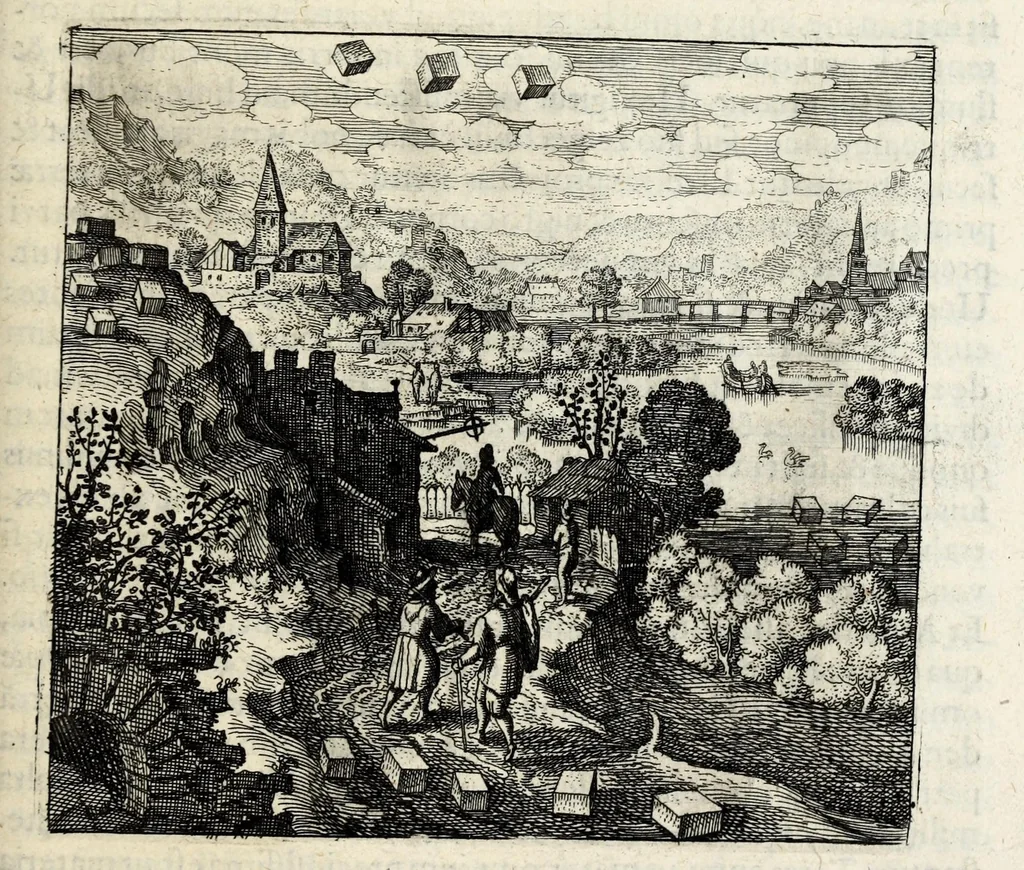An illustration from Atalanta fugiens, hoc est, Emblemata nova de secretis naturae chymica : accomodata partim oculis & intellectui, figuris cupro incisis, adjectisque sententiis, epigrammatis & notis, partim auribus & recreationi animi plus minus 50 fugis musicalibus trium vocum, quarum duae ad unam simplicem melodiam distichis canendis peraptam, correspondeant, non abs[que] singulari jucunditate videnda, legenda, meditanda, intelligenda, dijudicanda, canenda & audienda, 1618, leaf 161