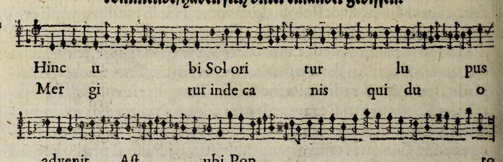 An illustration from Atalanta fugiens, hoc est, Emblemata nova de secretis naturae chymica : accomodata partim oculis & intellectui, figuris cupro incisis, adjectisque sententiis, epigrammatis & notis, partim auribus & recreationi animi plus minus 50 fugis musicalibus trium vocum, quarum duae ad unam simplicem melodiam distichis canendis peraptam, correspondeant, non abs[que] singulari jucunditate videnda, legenda, meditanda, intelligenda, dijudicanda, canenda & audienda, 1618, leaf 204