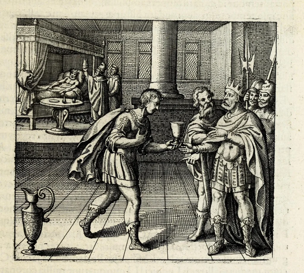 An illustration from Atalanta fugiens, hoc est, Emblemata nova de secretis naturae chymica : accomodata partim oculis & intellectui, figuris cupro incisis, adjectisque sententiis, epigrammatis & notis, partim auribus & recreationi animi plus minus 50 fugis musicalibus trium vocum, quarum duae ad unam simplicem melodiam distichis canendis peraptam, correspondeant, non abs[que] singulari jucunditate videnda, legenda, meditanda, intelligenda, dijudicanda, canenda & audienda, 1618, leaf 209