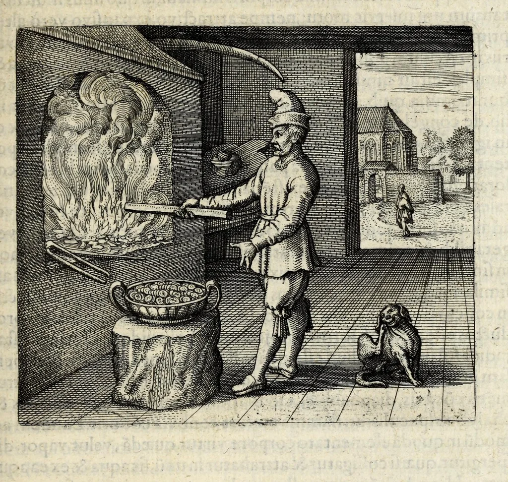 An illustration from Atalanta fugiens, hoc est, Emblemata nova de secretis naturae chymica : accomodata partim oculis & intellectui, figuris cupro incisis, adjectisque sententiis, epigrammatis & notis, partim auribus & recreationi animi plus minus 50 fugis musicalibus trium vocum, quarum duae ad unam simplicem melodiam distichis canendis peraptam, correspondeant, non abs[que] singulari jucunditate videnda, legenda, meditanda, intelligenda, dijudicanda, canenda & audienda, 1618, leaf 89