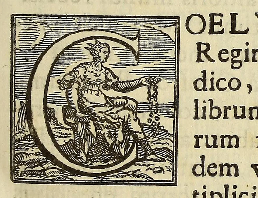 An illustration from Athanasii Kircheri e Soc. Iesu Itinerarium exstaticum : quo mundi opificium id est cœlestis expansi, siderumque tam errantium, quàm fixorum natura, vires, proprietates, singulorumque compositio & structura, ab infimo telluris globo, vsque ad vltima mundi confinia, per ficti raptus integumentum explorata, noua hypothesi exponitur ad veritatem interlocutoribus Cosmiele et Theodidacto ad ., 1656, leaf 7