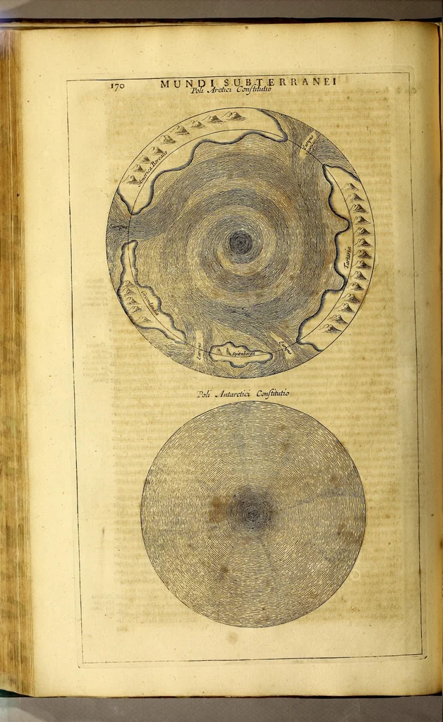 An illustration from Athanasii Kircheri e Soc. Jesu Mundus subterraneus, : in XII libros digestus; quo divinum subterrestris mundi opificium, mira ergasteriorum naturae in eo distributio, verbo [Pantamorphon] protei regnum, uniuersae denique naturae majestas & divitiae summa rerum varietate exponuntur, abditorum effectuum causae acri indagine inquisitae demonstrantur, cognitae per artis & naturae conjugium ad humanae vitae necessarium usum vario experimentorum apparatu, necnon novo modo & ratione applicantur, 1678, leaf 232