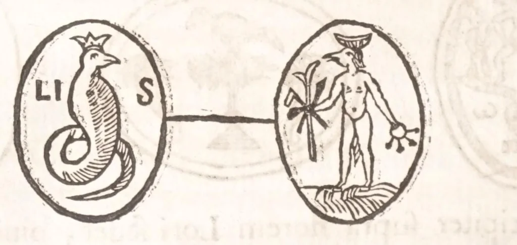 An illustration from Athanasij Kircheri e Societate Iesu Arithmologia, siue, De abditis numerorum mysterijs : qua origo, antiquitas & fabrica numerorum exponitur : abditae eorundem proprietates demonstrantur : fontes superstitionum in amuletorum fabrica aperiuntur : denique post cabalistarum, Arabum, gnosticorum, aliorumque magicas impietates detectas, vera & licita numerorum mystica significatio ostenditur, 1665, leaf 234