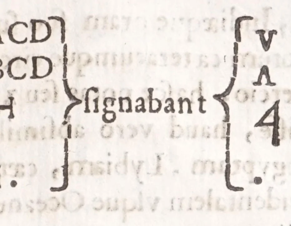 An illustration from Athanasij Kircheri e Societate Iesu Arithmologia, siue, De abditis numerorum mysterijs : qua origo, antiquitas & fabrica numerorum exponitur : abditae eorundem proprietates demonstrantur : fontes superstitionum in amuletorum fabrica aperiuntur : denique post cabalistarum, Arabum, gnosticorum, aliorumque magicas impietates detectas, vera & licita numerorum mystica significatio ostenditur, 1665, leaf 65