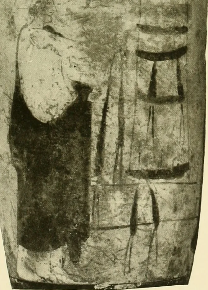 An illustration from Athenian lekythoi : with outline drawing in matt color on a white ground : appendix: additional lekythoi with outline drawing in glaze varnish on a white ground, 1914, leaf 292