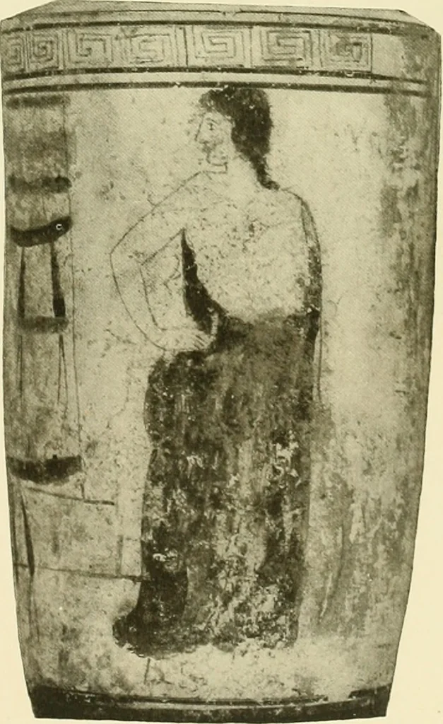 An illustration from Athenian lekythoi : with outline drawing in matt color on a white ground : appendix: additional lekythoi with outline drawing in glaze varnish on a white ground, 1914, leaf 292