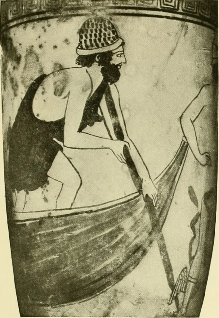 An illustration from Athenian lekythoi : with outline drawing in matt color on a white ground : appendix: additional lekythoi with outline drawing in glaze varnish on a white ground, 1914, leaf 296