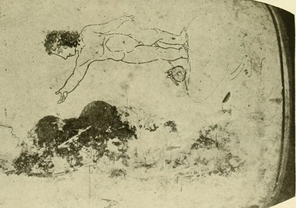 An illustration from Athenian lekythoi : with outline drawing in matt color on a white ground : appendix: additional lekythoi with outline drawing in glaze varnish on a white ground, 1914, leaf 298