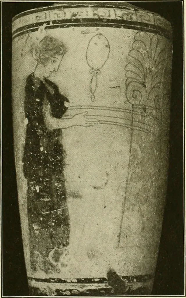 An illustration from Athenian lekythoi : with outline drawing in matt color on a white ground : appendix: additional lekythoi with outline drawing in glaze varnish on a white ground, 1914, leaf 304