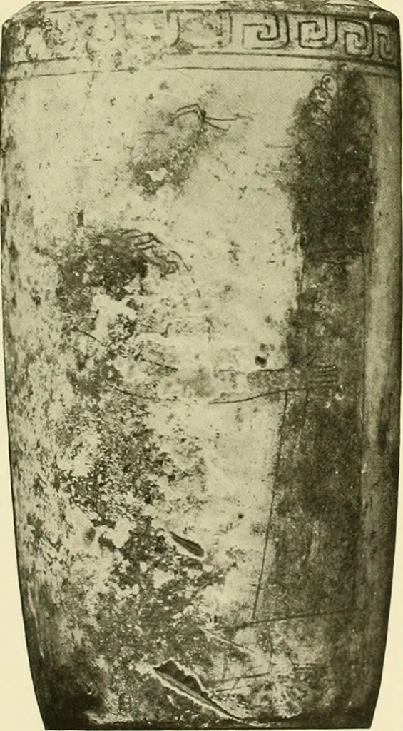 An illustration from Athenian lekythoi : with outline drawing in matt color on a white ground : appendix: additional lekythoi with outline drawing in glaze varnish on a white ground, 1914, leaf 306