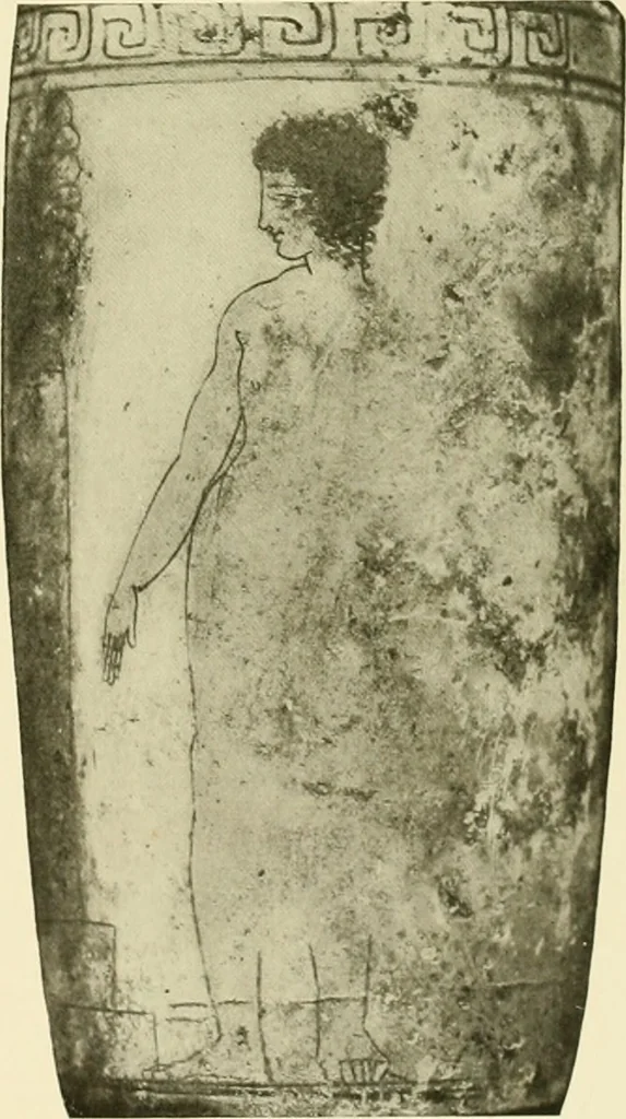 An illustration from Athenian lekythoi : with outline drawing in matt color on a white ground : appendix: additional lekythoi with outline drawing in glaze varnish on a white ground, 1914, leaf 306