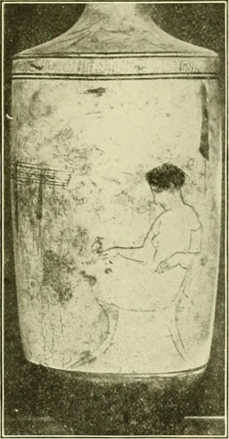 An illustration from Athenian lekythoi : with outline drawing in matt color on a white ground : appendix: additional lekythoi with outline drawing in glaze varnish on a white ground, 1914, leaf 308