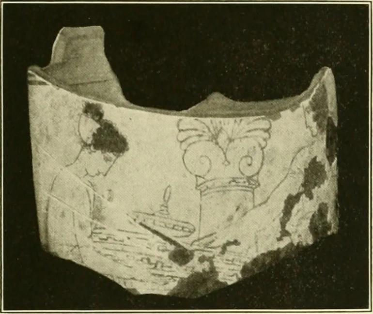 An illustration from Athenian lekythoi : with outline drawing in matt color on a white ground : appendix: additional lekythoi with outline drawing in glaze varnish on a white ground, 1914, leaf 312
