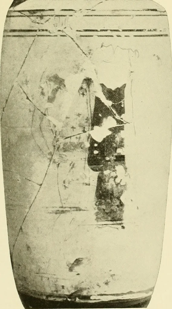 An illustration from Athenian lekythoi : with outline drawing in matt color on a white ground : appendix: additional lekythoi with outline drawing in glaze varnish on a white ground, 1914, leaf 316