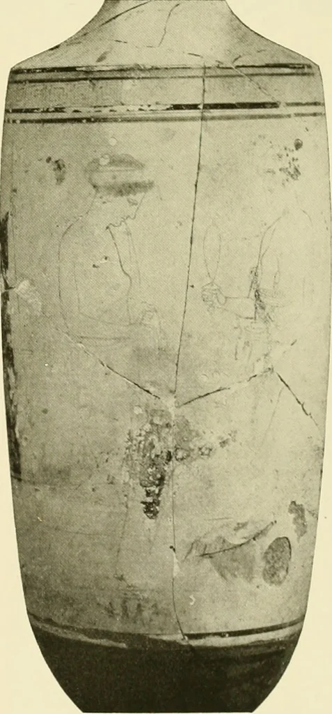 An illustration from Athenian lekythoi : with outline drawing in matt color on a white ground : appendix: additional lekythoi with outline drawing in glaze varnish on a white ground, 1914, leaf 316