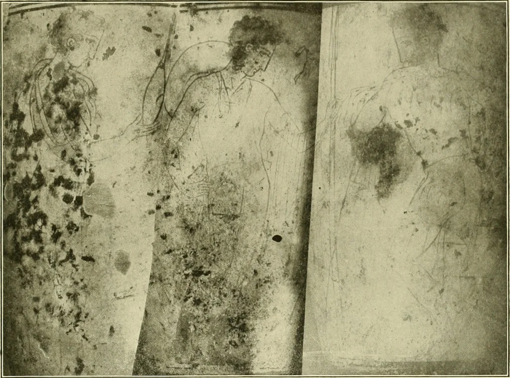 An illustration from Athenian lekythoi : with outline drawing in matt color on a white ground : appendix: additional lekythoi with outline drawing in glaze varnish on a white ground, 1914, leaf 318