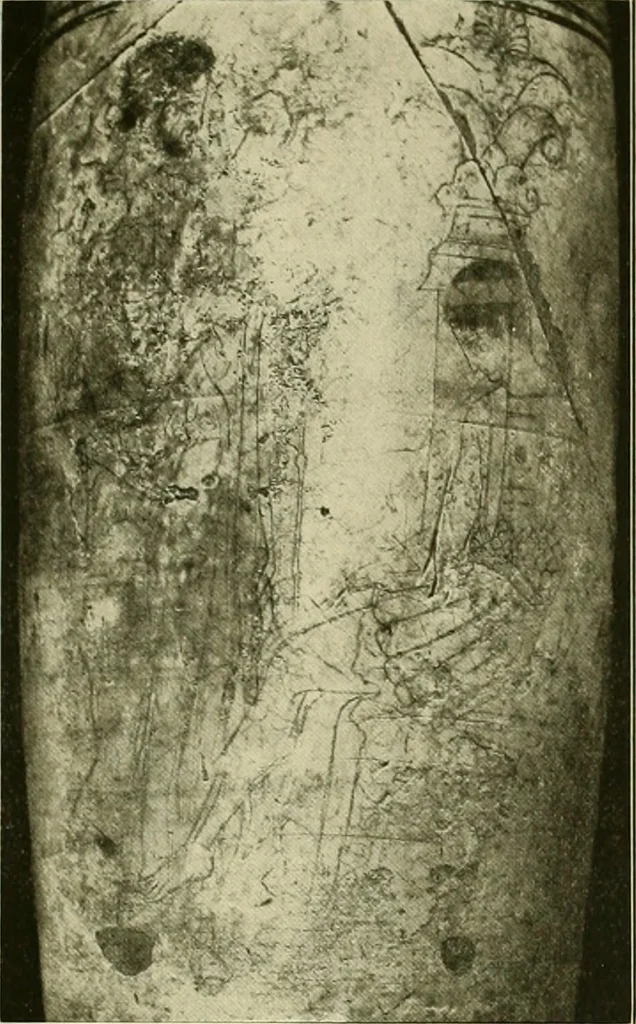 An illustration from Athenian lekythoi : with outline drawing in matt color on a white ground : appendix: additional lekythoi with outline drawing in glaze varnish on a white ground, 1914, leaf 320