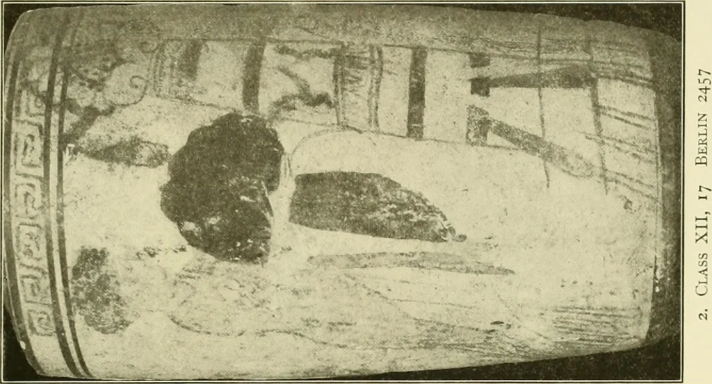 An illustration from Athenian lekythoi : with outline drawing in matt color on a white ground : appendix: additional lekythoi with outline drawing in glaze varnish on a white ground, 1914, leaf 328