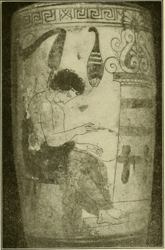 An illustration from Athenian lekythoi : with outline drawing in matt color on a white ground : appendix: additional lekythoi with outline drawing in glaze varnish on a white ground, 1914, leaf 330
