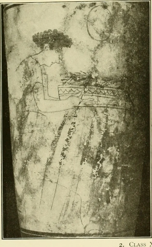 An illustration from Athenian lekythoi : with outline drawing in matt color on a white ground : appendix: additional lekythoi with outline drawing in glaze varnish on a white ground, 1914, leaf 330