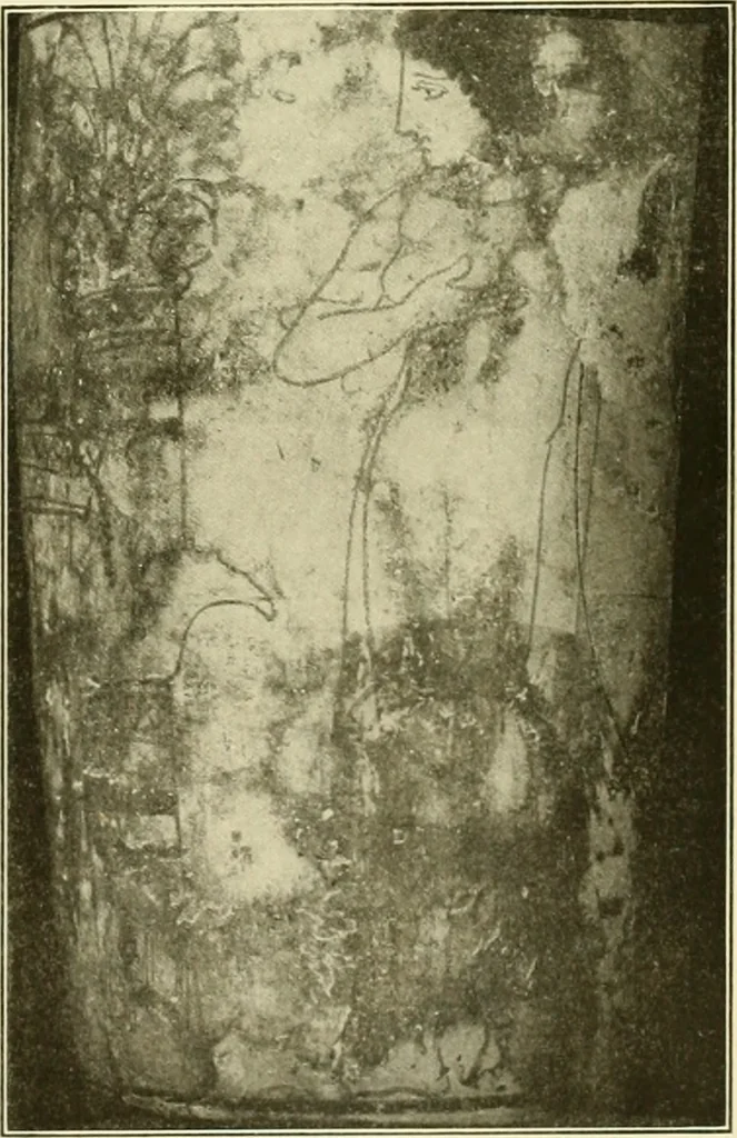 An illustration from Athenian lekythoi : with outline drawing in matt color on a white ground : appendix: additional lekythoi with outline drawing in glaze varnish on a white ground, 1914, leaf 330