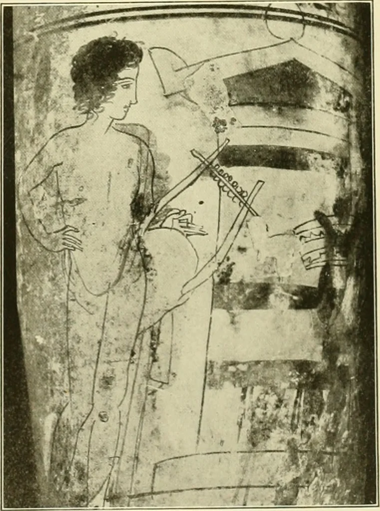 An illustration from Athenian lekythoi : with outline drawing in matt color on a white ground : appendix: additional lekythoi with outline drawing in glaze varnish on a white ground, 1914, leaf 334