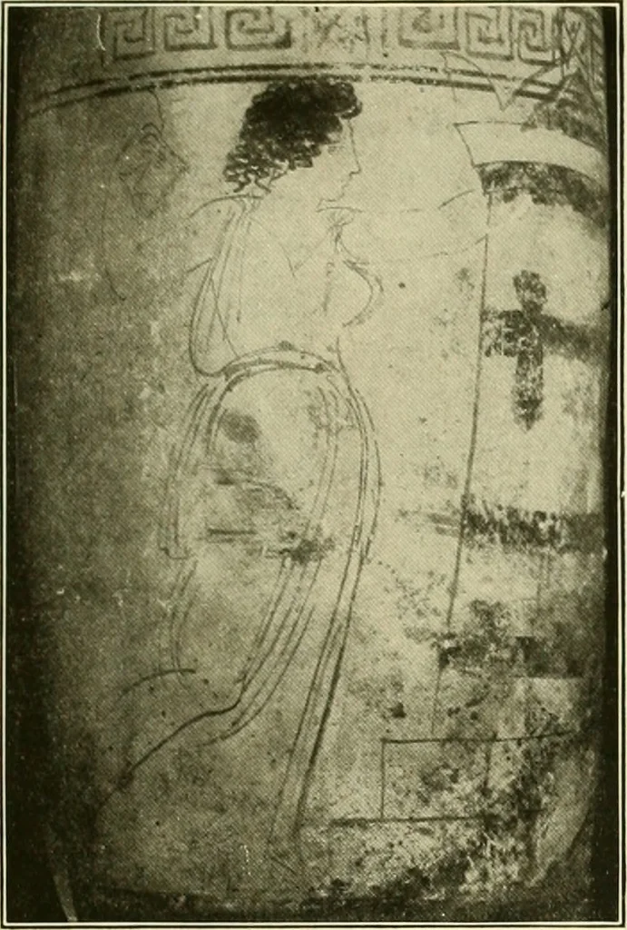 An illustration from Athenian lekythoi : with outline drawing in matt color on a white ground : appendix: additional lekythoi with outline drawing in glaze varnish on a white ground, 1914, leaf 336