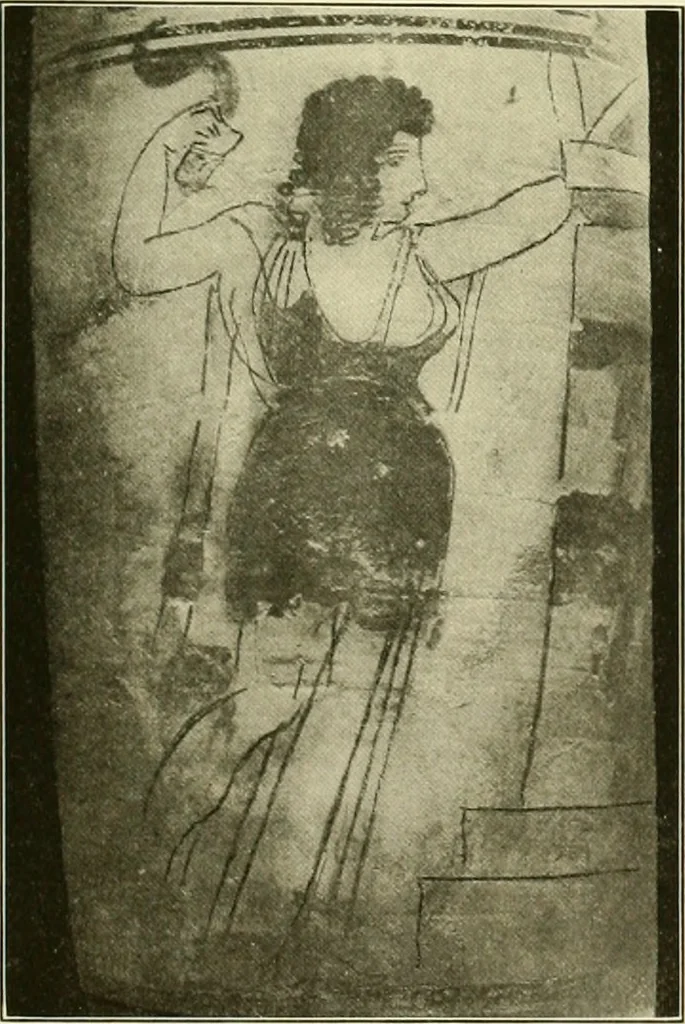 An illustration from Athenian lekythoi : with outline drawing in matt color on a white ground : appendix: additional lekythoi with outline drawing in glaze varnish on a white ground, 1914, leaf 336