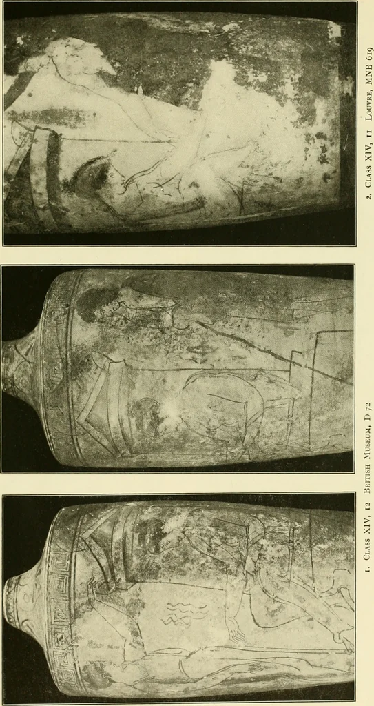 An illustration from Athenian lekythoi : with outline drawing in matt color on a white ground : appendix: additional lekythoi with outline drawing in glaze varnish on a white ground, 1914, leaf 340