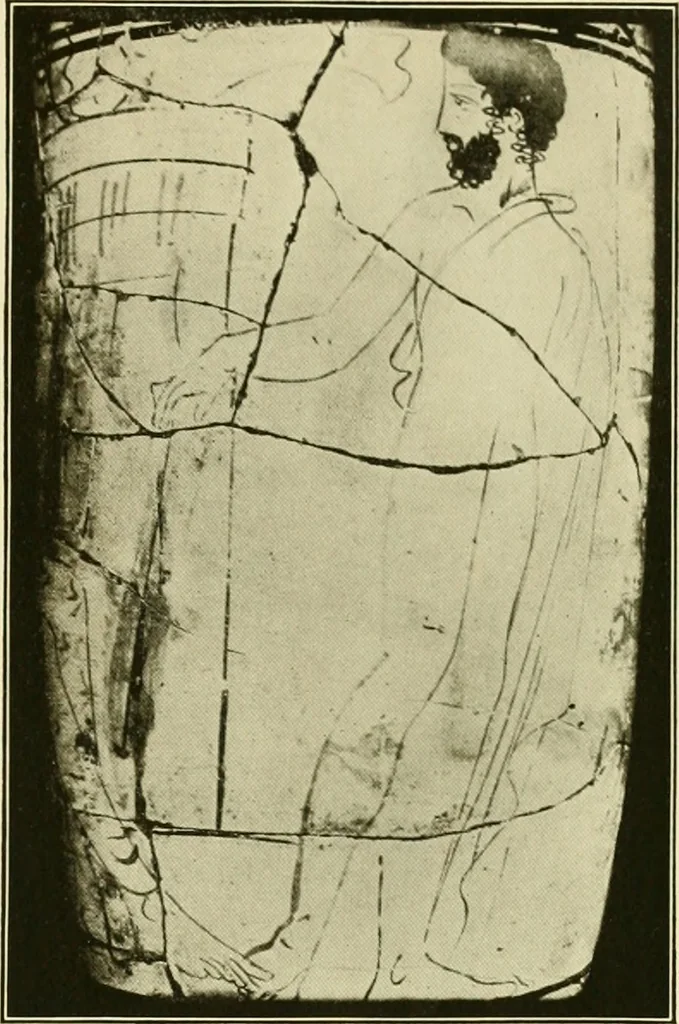An illustration from Athenian lekythoi : with outline drawing in matt color on a white ground : appendix: additional lekythoi with outline drawing in glaze varnish on a white ground, 1914, leaf 350