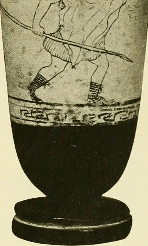 An illustration from Athenian lekythoi : with outline drawing in matt color on a white ground : appendix: additional lekythoi with outline drawing in glaze varnish on a white ground, 1914, leaf 354