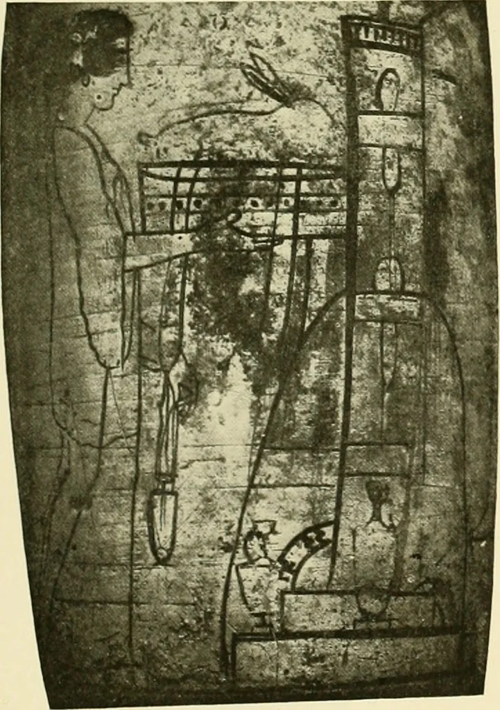 An illustration from Athenian lekythoi : with outline drawing in matt color on a white ground : appendix: additional lekythoi with outline drawing in glaze varnish on a white ground, 1914, leaf 358