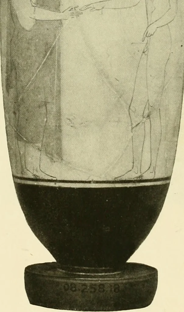 An illustration from Athenian lekythoi : with outline drawing in matt color on a white ground : appendix: additional lekythoi with outline drawing in glaze varnish on a white ground, 1914, leaf 360