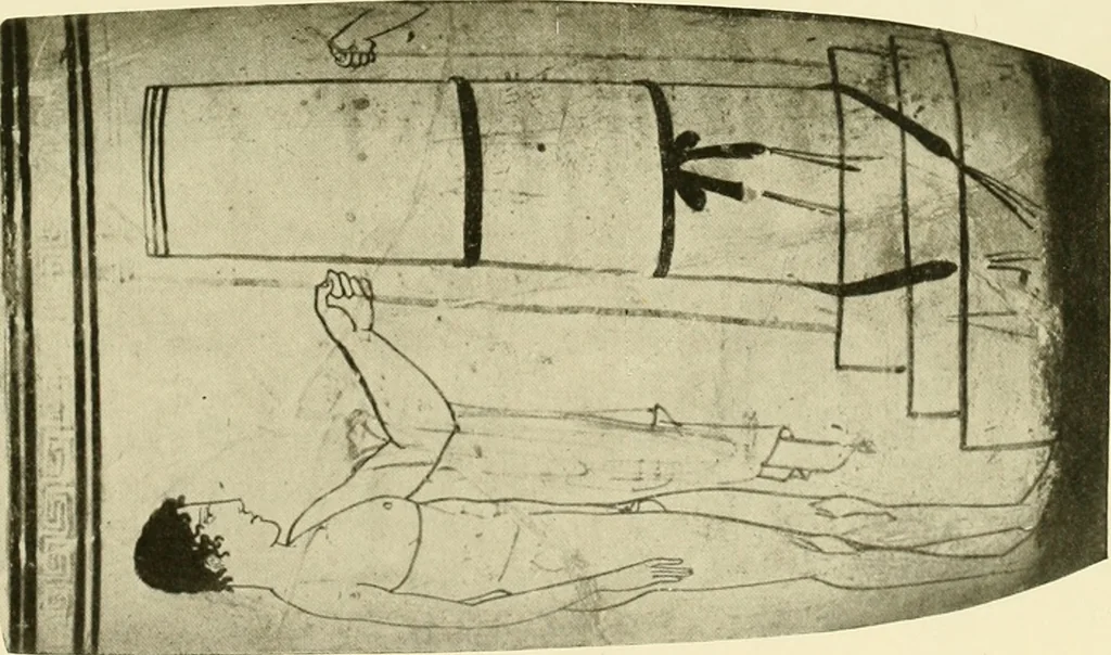An illustration from Athenian lekythoi : with outline drawing in matt color on a white ground : appendix: additional lekythoi with outline drawing in glaze varnish on a white ground, 1914, leaf 366