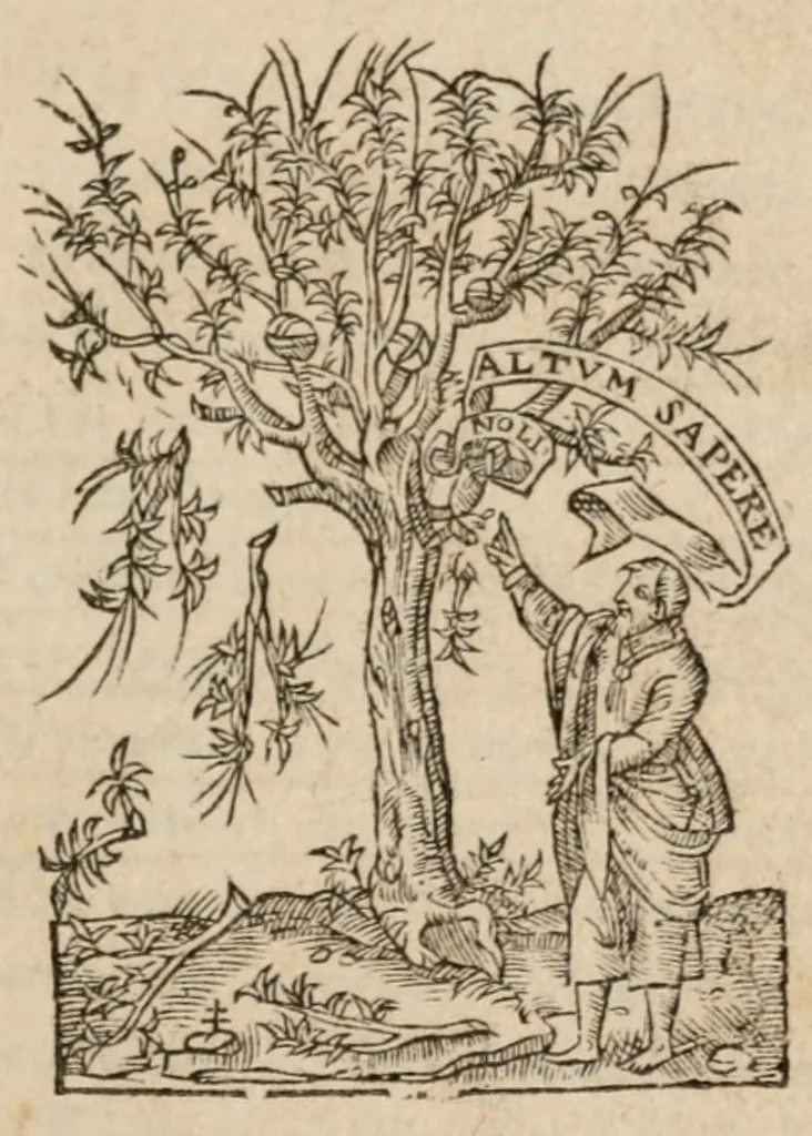An illustration from Athēnagorou Athēnaiou philosophou Christianou apologia peri Christianōn. Tou autou peri anastaseōs nekrōn = Athenagorae Athenie[n]sis philosophi Christiani apologia pro Christianis, ad imperatores Antonium & Commodum. Eiusdem, De resurrectione mortuorum, 1557, leaf 7